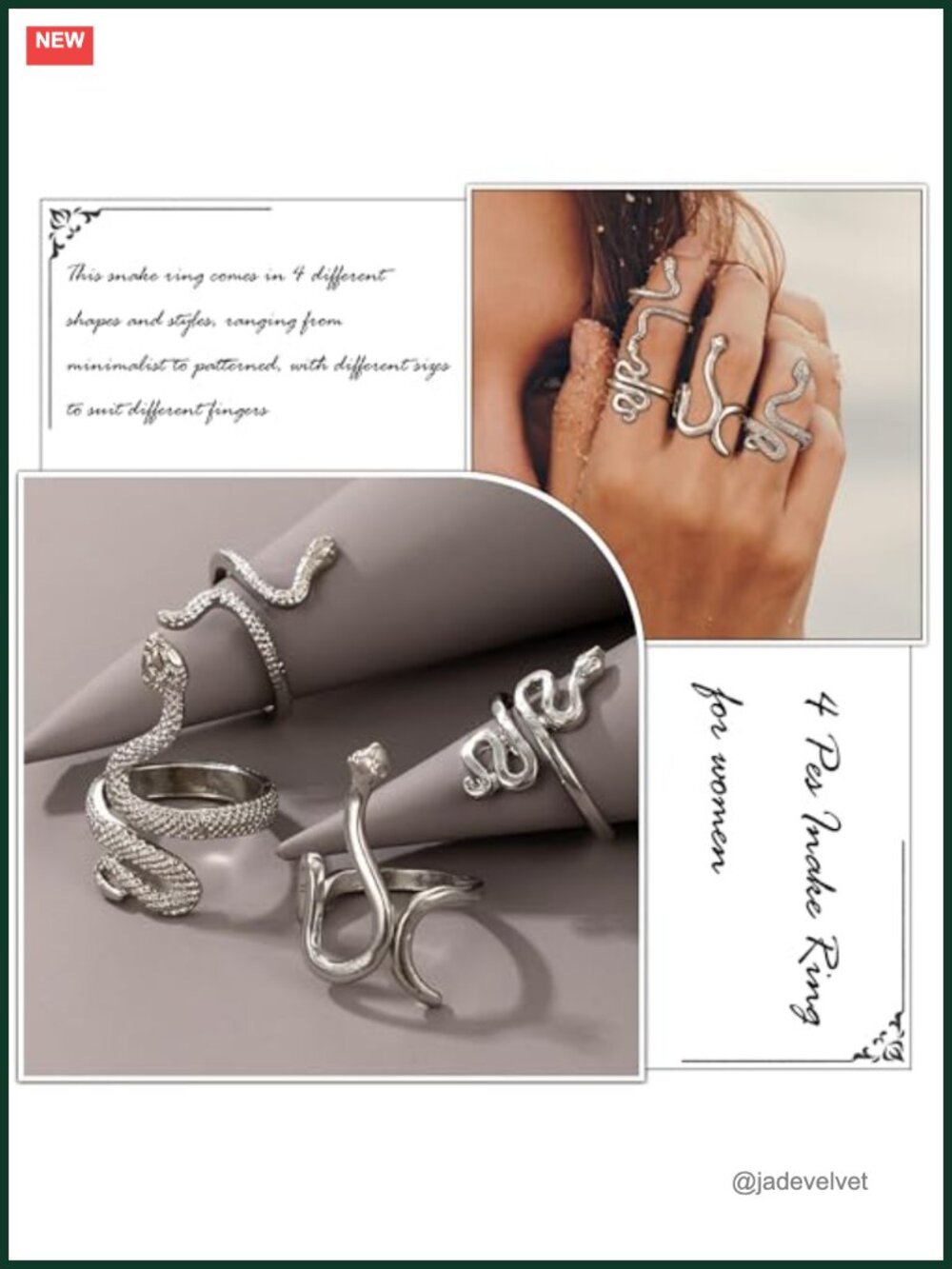 Snake Stackable Rings Set Adjustable Medusa Serpent Ring - Picture 3 of 6